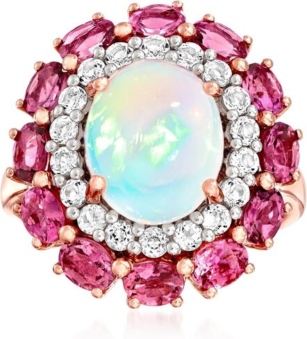 Ross-Simons Ethiopian Opal, 1.50 ct. t.w. Pink Tourmaline and .60 ct. t.w. White Topaz Ring in 18kt Rose Gold Over Sterling in Saudi Arabia