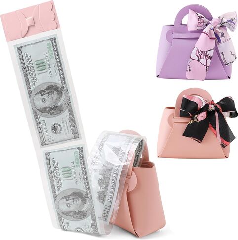 2PCS Money Pull Box for Cash, Leather Surprise Money Boxes with Ribbon Mini Money Pull Bags with 30 Pcs Transparent Bags for Birthday Party Christmas (Pink) in Saudi Arabia