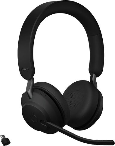 Jabra Evolve2 65 MS Wireless Headphones with Link380c, Stereo, Black – Wireless Bluetooth Headset for Calls and Music, 37 Hours of Battery Life, Passive Noise Cancelling Headphones (Renewed) in Saudi Arabia
