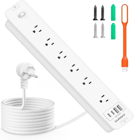 قطاع طاقة مجوف 1800J واقي من زيادة التيار USB C، 6 منافذ تيار متردد مع 4 منافذ USB ممتدة، موسع مسطح متعدد المكونات، موزع محطة شحن أثاث المكتب مع مفتاح للمكتب المنزلي، أبيض in Saudi Arabia