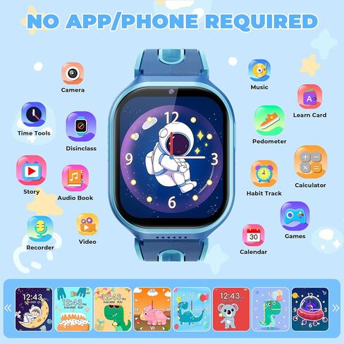 Smart Watch for Kids, No App, 14 Games, 1.83'' Touchscreen, Bedtime Stories, Alarm Clock, Camera, Music Player, Pedometer, Video & Audio Recording, Toys for Boys Aged 3-12, Gift for Teenagers, Blue in Saudi Arabia