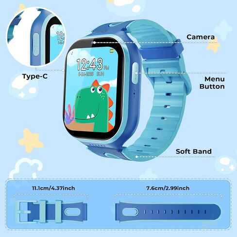 Smart Watch for Kids, No App, 14 Games, 1.83'' Touchscreen, Bedtime Stories, Alarm Clock, Camera, Music Player, Pedometer, Video & Audio Recording, Toys for Boys Aged 3-12, Gift for Teenagers, Blue in Saudi Arabia