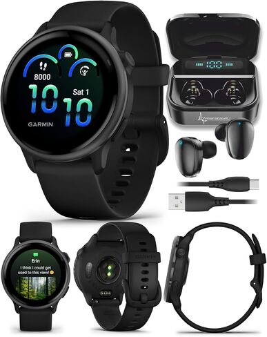 Garmin Vivoactive 6 - Health & Fitness Smartwatch, 1.2 in Bright AMOLED Display, GPS Sports Tracking, Up to 11 Days of Battery, Lunar Gold with Bone Band w PowerBank Bundle in Saudi Arabia