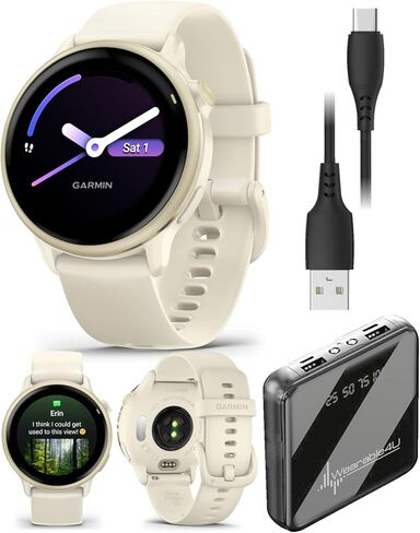 Wearable4U Garmin Vivoactive 6 - ساعة ذكية للصحة واللياقة البدنية، شاشة AMOLED ساطعة 1.2 بوصة، تتبع رياضي GPS، بطارية تدوم حتى 11 يومًا، لائحة مع شريط أسود مع حزمة سماعات أذن سوداء in Kuwait
