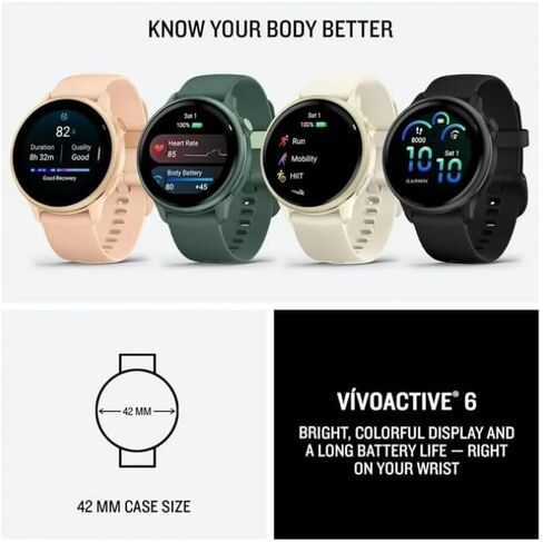 Wearable4U Garmin Vivoactive 6 - ساعة ذكية للصحة واللياقة البدنية، شاشة AMOLED ساطعة 1.2 بوصة، تتبع رياضي GPS، بطارية تدوم حتى 11 يومًا، لائحة مع شريط أسود مع حزمة سماعات أذن سوداء in Saudi Arabia