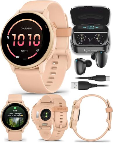 Wearable4U Garmin Vivoactive 6 - ساعة ذكية للصحة واللياقة البدنية، شاشة AMOLED ساطعة 1.2 بوصة، تتبع رياضي GPS، بطارية تدوم حتى 11 يومًا، لائحة مع شريط أسود مع حزمة سماعات أذن سوداء in Saudi Arabia