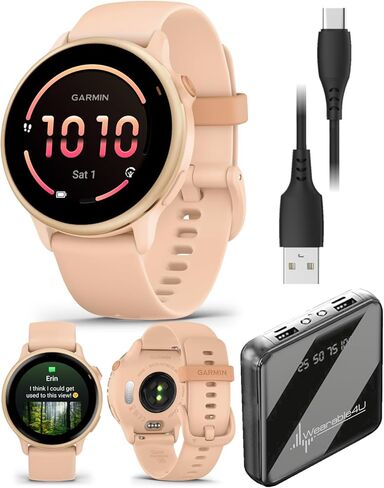 Garmin Vivoactive 6 - Health & Fitness Smartwatch, 1.2 in Bright AMOLED Display, GPS Sports Tracking, Up to 11 Days of Battery, Lunar Gold with Bone Band w PowerBank Bundle in Saudi Arabia
