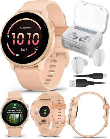 Garmin Vivoactive 6 - Health & Fitness Smartwatch, 1.2 in Bright AMOLED Display, GPS Sports Tracking, Up to 11 Days of Battery, Lunar Gold with Bone Band w PowerBank Bundle in Saudi Arabia