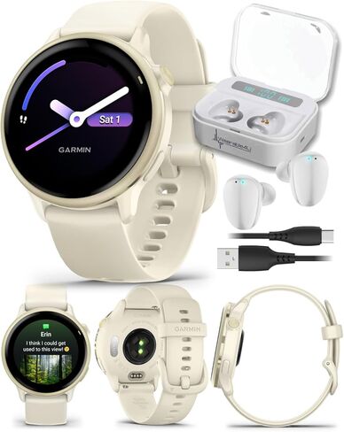 Garmin Vivoactive 6 - Health & Fitness Smartwatch, 1.2 in Bright AMOLED Display, GPS Sports Tracking, Up to 11 Days of Battery, Lunar Gold with Bone Band w PowerBank Bundle in Saudi Arabia