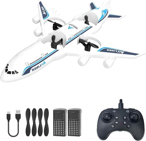 طائرة RC بدون طيار بجهاز تحكم عن بعد - 2.4 جيجا هرتز فوم V17 Jet Fighter Stunt، 360 درجة مقاومة للسقوط تدور عن بعد وطائرة RC خفيفة مع بطاريتين للأطفال الأولاد والبنات (أبيض) in Kuwait