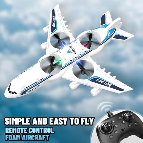 طائرة RC بدون طيار بجهاز تحكم عن بعد - 2.4 جيجا هرتز فوم V17 Jet Fighter Stunt، 360 درجة مقاومة للسقوط تدور عن بعد وطائرة RC خفيفة مع بطاريتين للأطفال الأولاد والبنات (أبيض) in Kuwait