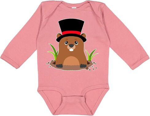 inktastic Groundhog Day with Groundhog in Top Hat Long Sleeve Creeper in Saudi Arabia