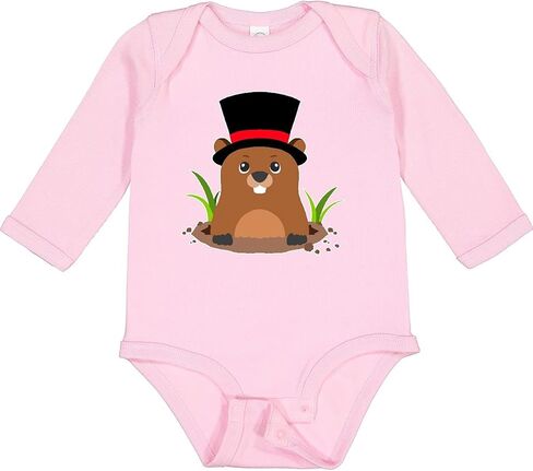 inktastic Groundhog Day with Groundhog in Top Hat Long Sleeve Creeper in Saudi Arabia
