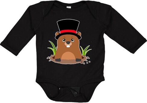 inktastic Groundhog Day with Groundhog in Top Hat Long Sleeve Creeper in Saudi Arabia
