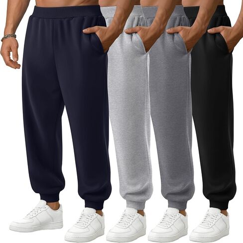 4 Pack Men's Sweatpants Casual Ribbed Tapered Athletic Baggy Joggers Workout Lightweight Track Pants with Pockets in Saudi Arabia
