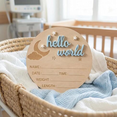 لافتة إعلان خشبية ثلاثية الأبعاد Hello World، لوازم حفلات تكشف عن الجنس، ديكورات حفلات أعياد الميلاد، دعامات للصور، هدية تذكارية إبداعية باللون الأزرق in Saudi Arabia