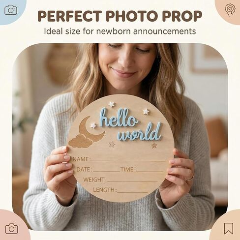 لافتة إعلان خشبية ثلاثية الأبعاد Hello World، لوازم حفلات تكشف عن الجنس، ديكورات حفلات أعياد الميلاد، دعامات للصور، هدية تذكارية إبداعية باللون الأزرق in Saudi Arabia