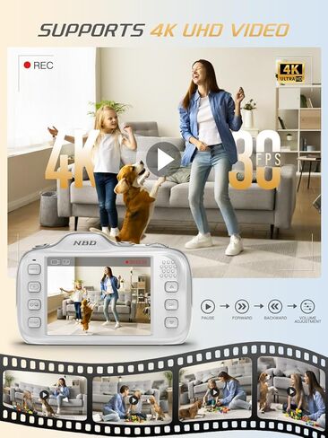 كاميرات NBD الرقمية 64 ميجابكسل للتصوير الفوتوغرافي، كاميرا 4K Point and Shoot، كاميرات سفر مدمجة تكبير 16X، كاميرا تركيز تلقائي للمبتدئين والمراهقين والأطفال والعشاق، تتضمن بطاقة TF سعة 32 جيجابايت (أبيض) in Kuwait