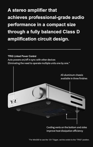 Topping Mini 300 Compact Desktop Power Amplifier - Fully-Balanced Class-D Amp, TRS/RCA Input, 12V Trigger, Ultra-Low Distortion, Zero-Noise Safe and Reliable (Black) in Saudi Arabia