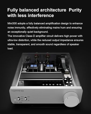 Topping Mini 300 Compact Desktop Power Amplifier - Fully-Balanced Class-D Amp, TRS/RCA Input, 12V Trigger, Ultra-Low Distortion, Zero-Noise Safe and Reliable (Black) in Saudi Arabia
