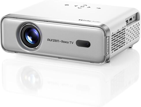 جهاز عرض ذكي من Aurzen Roku TV مع واي فاي وبلوتوث، تجربة بث روكو مدمجة، 1080 بكسل فل اتش دي، صوت دولبي، التركيز التلقائي وحجر المفاتيح، تكبير، جهاز عرض صغير محمول للأفلام في الهواء الطلق، فضي in Saudi Arabia