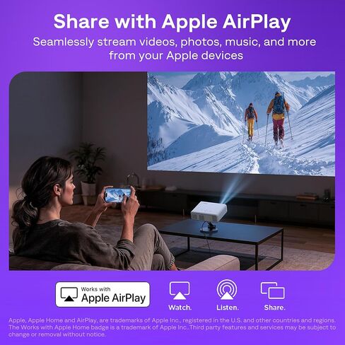 جهاز عرض ذكي من Aurzen Roku TV مع واي فاي وبلوتوث، تجربة بث روكو مدمجة، 1080 بكسل فل اتش دي، صوت دولبي، التركيز التلقائي وحجر المفاتيح، تكبير، جهاز عرض صغير محمول للأفلام في الهواء الطلق، فضي in Saudi Arabia
