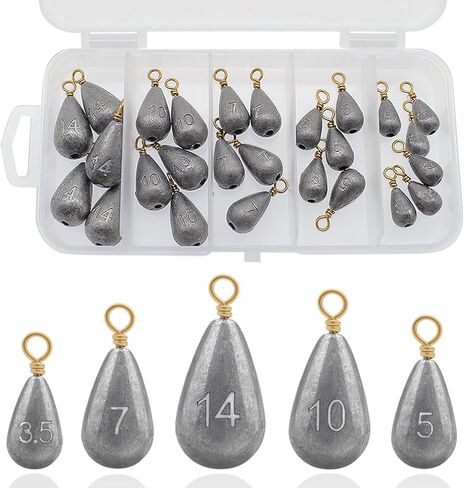 Fishing Weights Sinkers Kit, 5 Sizes 26pcs Drop Shot Weights Fishing Sinkers, Fishing Weights Lead Fishing Equipment for Saltwater Freshwater Ocean Catfish in Saudi Arabia