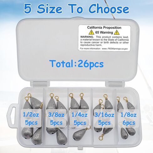 Fishing Weights Sinkers Kit, 5 Sizes 26pcs Drop Shot Weights Fishing Sinkers, Fishing Weights Lead Fishing Equipment for Saltwater Freshwater Ocean Catfish in Saudi Arabia