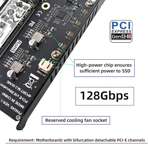 CY Card 4X NVME M.2 NGFF SSD to Detachable Bifurcation PCIE Express 5.0 Gen5 Gen4 X16 Raid Card VROC Raid0 Hyper Adapter in Saudi Arabia