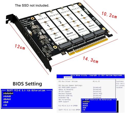 CY Card 4X NVME M.2 NGFF SSD to Detachable Bifurcation PCIE Express 5.0 Gen5 Gen4 X16 Raid Card VROC Raid0 Hyper Adapter in Saudi Arabia