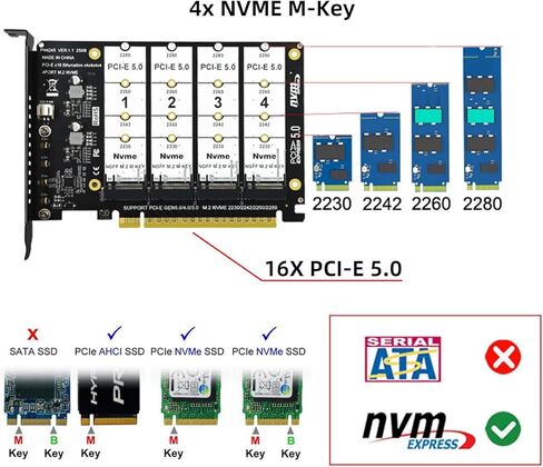 CY Card 4X NVME M.2 NGFF SSD to Detachable Bifurcation PCIE Express 5.0 Gen5 Gen4 X16 Raid Card VROC Raid0 Hyper Adapter in Saudi Arabia