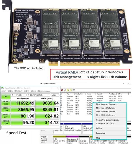 CY Card 4X NVME M.2 NGFF SSD to Detachable Bifurcation PCIE Express 5.0 Gen5 Gen4 X16 Raid Card VROC Raid0 Hyper Adapter in Saudi Arabia