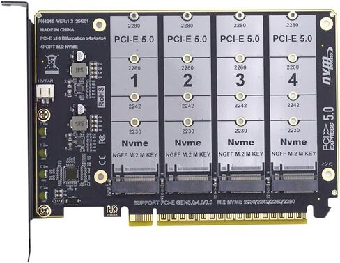 xiwai NGFF 4X NVME M-Key M.2 SSD to PCIE Express 5.0 Gen5 Gen4 X16 Raid Card Detachable Bifurcation VROC Raid0 Hyper Adapter in Saudi Arabia