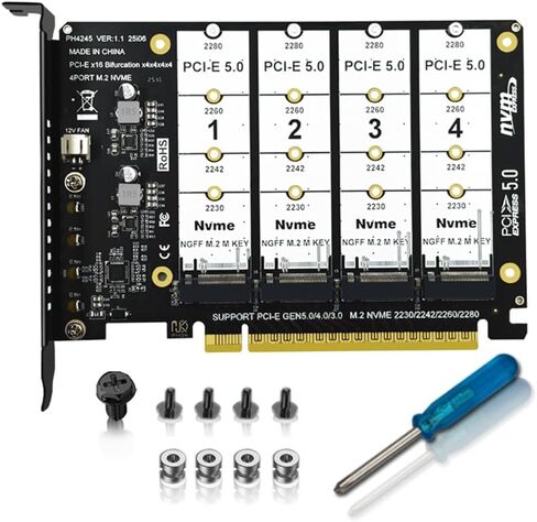 xiwai NGFF 4X NVME M-Key M.2 SSD to PCIE Express 5.0 Gen5 Gen4 X16 Raid Card Detachable Bifurcation VROC Raid0 Hyper Adapter in Saudi Arabia