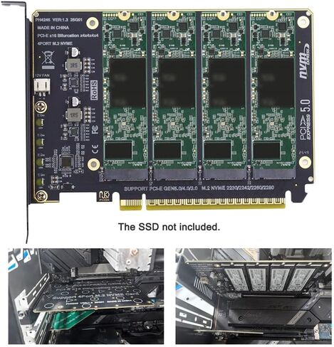 xiwai NGFF 4X NVME M-Key M.2 SSD to PCIE Express 5.0 Gen5 Gen4 X16 Raid Card Detachable Bifurcation VROC Raid0 Hyper Adapter in Saudi Arabia