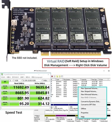 xiwai NGFF 4X NVME M-Key M.2 SSD to PCIE Express 5.0 Gen5 Gen4 X16 Raid Card Detachable Bifurcation VROC Raid0 Hyper Adapter in Saudi Arabia