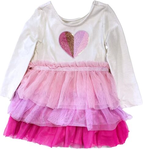 Cat & Jack Infant Toddler Girls Long Sleeve Pink Layered Tutu Valentines Dress in Kuwait