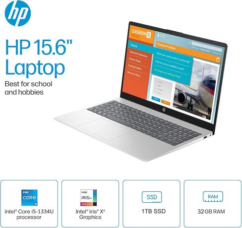 HP 15 Laptop (15.6" FHD Touchscreen, Intel Core i5-1334U (> i7-1255U), 32GB RAM, 1TB SSD) for Business, Students, Home, 10-Hour Long Battery Life, Webcam, Wi-Fi 6, Numpad, Fast Charge, Win 11 Pro in Saudi Arabia