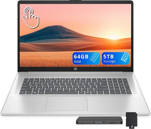 HP 17.3" HD+ Touchscreen Laptop, Intel Ultra 7 255U, 32GB DDR5, 3TB Storage (2TB SSD+1TB Docking Station Set), ‎Intel Graphics, Backlit Keyboard, Num Pad, HD Webcam, Copilot, Wi-Fi 6, Win 11, Silver in Saudi Arabia