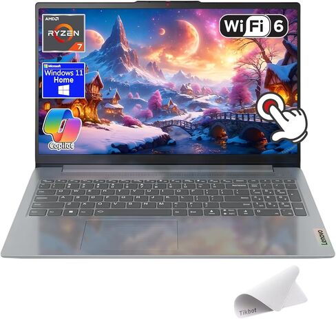 Lenovo IdeaPad Slim 3، كمبيوتر محمول بشاشة لمس عالية الدقة 15.6 بوصة، كمبيوتر Copilot AI PC، AMD Ryzen 7 5825U، Wi-Fi 6، Windows 11 Home، مع لوحة ماوس (ذاكرة وصول عشوائي سعتها 16 جيجابايت | 512 جيجابايت PCIe SSD) in Kuwait