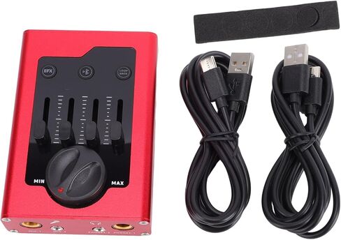 Keenso Sound Card, 4 Sound Effects Zero Latency Real Time Monitoring OTG Phone Connection Portable Aluminum Alloy with Built in Loopback Functionality (Red) in Saudi Arabia