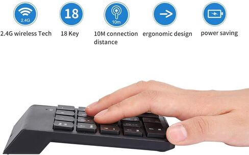 Number Pad, Mini Digital Keyboard USB Number Pad for Laptop Numeric Keypads 2.4GHz 18 Key Financial Accounting Keypad for PC/Desktop (Black) in Saudi Arabia
