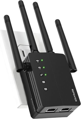 WiFi Extender Signal Booster, 1200Mbps WiFi Booster, Long Range up to 12880 Sq Ft, 105 Devices, 2.4/5GHz Internet Extender WiFi Booster with Ethernet Port(Black) in Kuwait