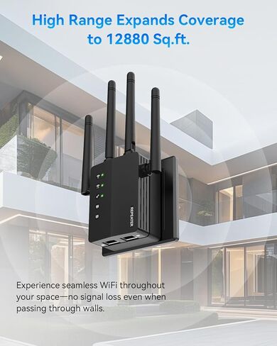 WiFi Extender Signal Booster, 1200Mbps WiFi Booster, Long Range up to 12880 Sq Ft, 105 Devices, 2.4/5GHz Internet Extender WiFi Booster with Ethernet Port(Black) in Kuwait