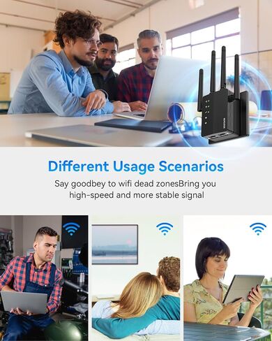 WiFi Extender Signal Booster, 1200Mbps WiFi Booster, Long Range up to 12880 Sq Ft, 105 Devices, 2.4/5GHz Internet Extender WiFi Booster with Ethernet Port(Black) in Kuwait