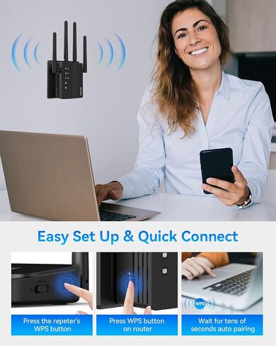 WiFi Extender Signal Booster, 1200Mbps WiFi Booster, Long Range up to 12880 Sq Ft, 105 Devices, 2.4/5GHz Internet Extender WiFi Booster with Ethernet Port(Black) in Kuwait