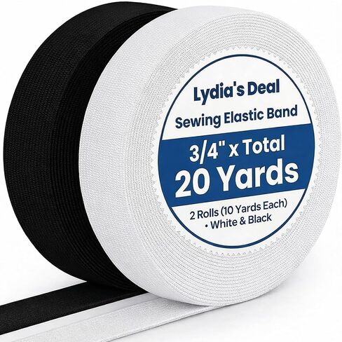 Elastic Band for Sewing, 3/4" Knit Elastic, 20 Yards, 2 Rolls, Black/White in Saudi Arabia