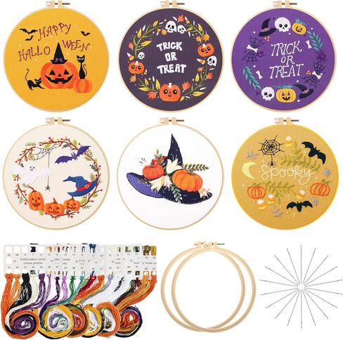 Canlierr 6 Sets Christmas Embroidery Kit with Pattern and Instructions Embroidery Starter Pattern Hoop Colored Threads Needlepoint Kit for Beginners Adults Supplies (Winter Pattern) in Saudi Arabia