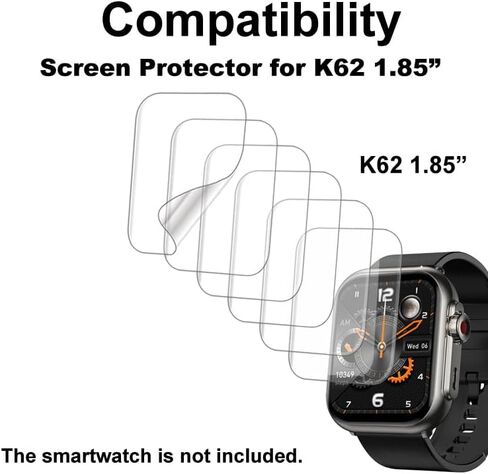 6-PACK Screen Protector Compatible with Jacoosa K62 1.85" Fitness Tracker Smart Watch, Soft TPU, Full Coverage, Bubble Self-healing, with Non-Slip Pad Sticker in Saudi Arabia