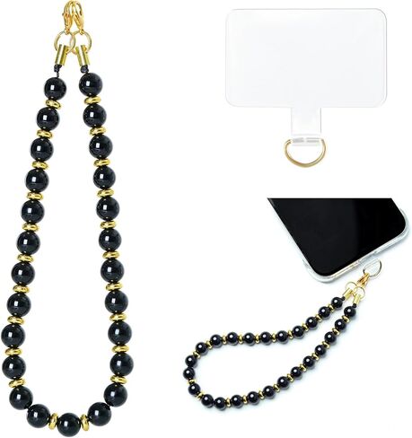 Natural Stone Beaded Phone Charm Wrist Strap, Detachable Phone Bracelet Strap with Tether Tab, Cell Phone Charms Chain String Lanyard Keychain (Purple-striped Agate) in Kuwait